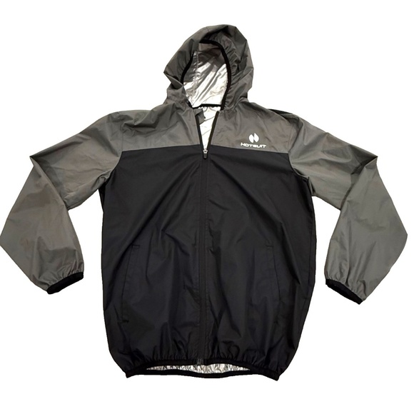 HotSuit Full Zip Hooded Sauna Sweat Jacket Men's Size Small Grey/Black - Picture 6 of 7